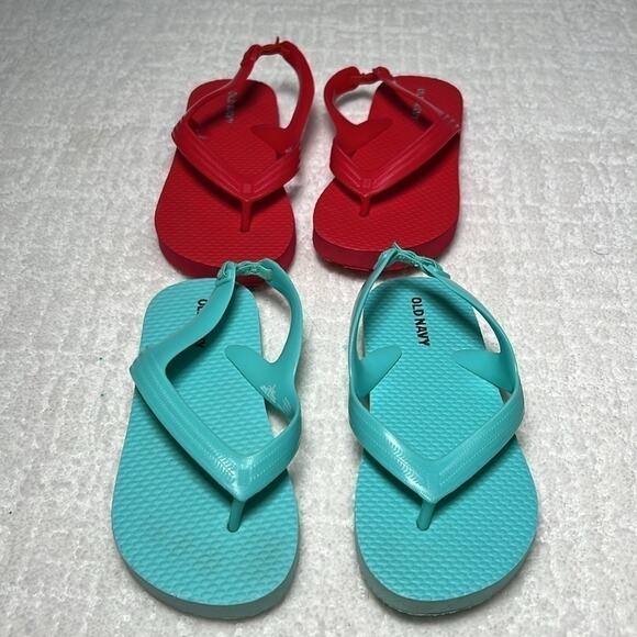 Old Navy flip flops bundle with heel straps turquoise blue and red size 5/6 - Picture 1 of 5
